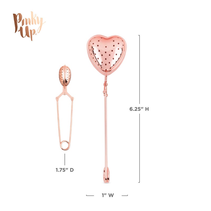 Pinky Up Heart Shaped Tea Ball, Reusable Loose Leaf Tea Infuser, Brew Tea with Ease, Stainless Steel, Rose Gold - Image 2
